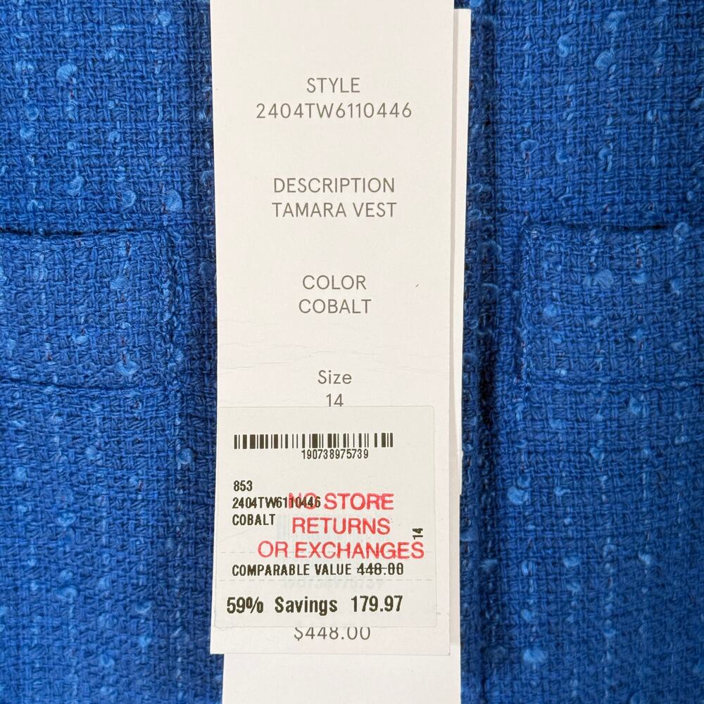 Veronica Beard Tamara Tailored Hourglass Blazer Vest Blue Tweed 14 Office - Picture 6 of 8